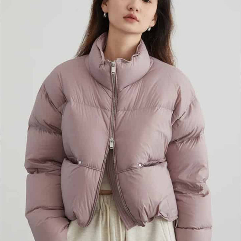 Puff Down Stand Collar Zipper Coat for Aesthetic Clothing