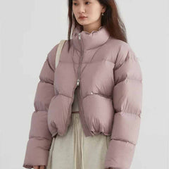 Puff Down Stand Collar Zipper Coat for Aesthetic Clothing