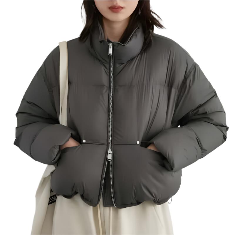 Puff Down Stand Collar Zipper Coat for Aesthetic Clothing