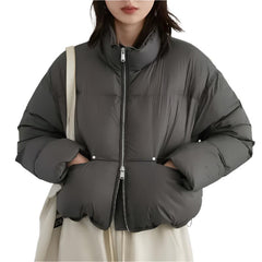 Puff Down Stand Collar Zipper Coat for Aesthetic Clothing