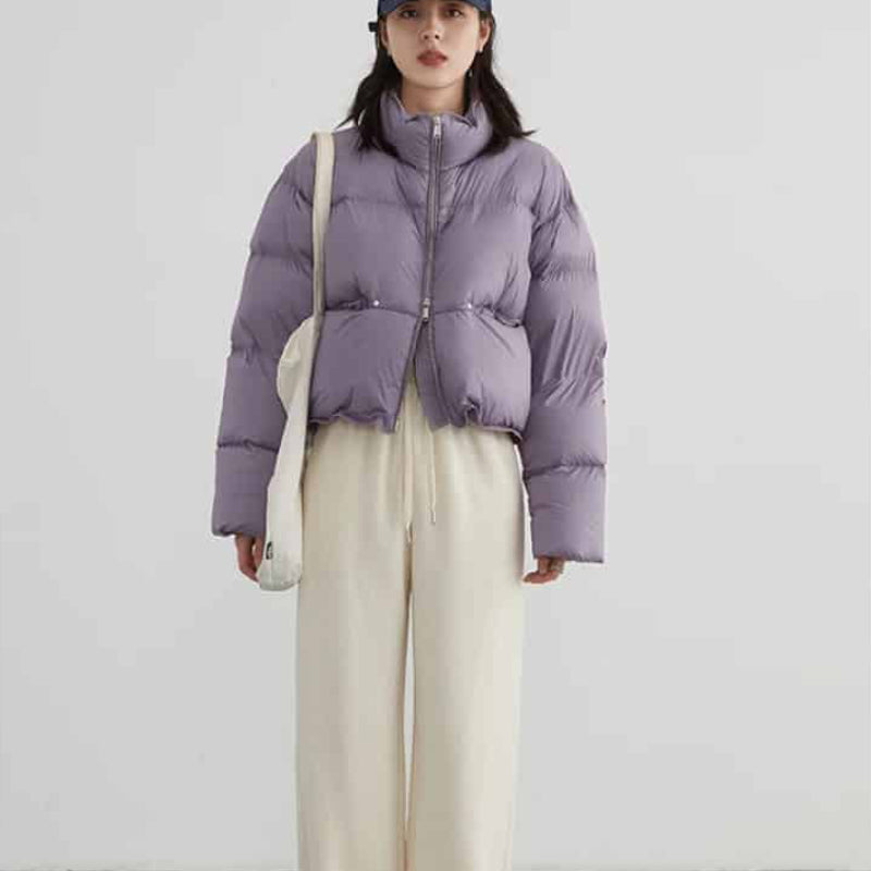 Puff Down Stand Collar Zipper Coat for Aesthetic Clothing