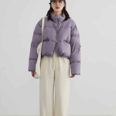 Puff Down Stand Collar Zipper Coat for Aesthetic Clothing