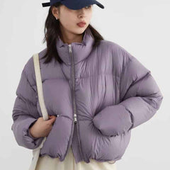 Puff Down Stand Collar Zipper Coat for Aesthetic Clothing