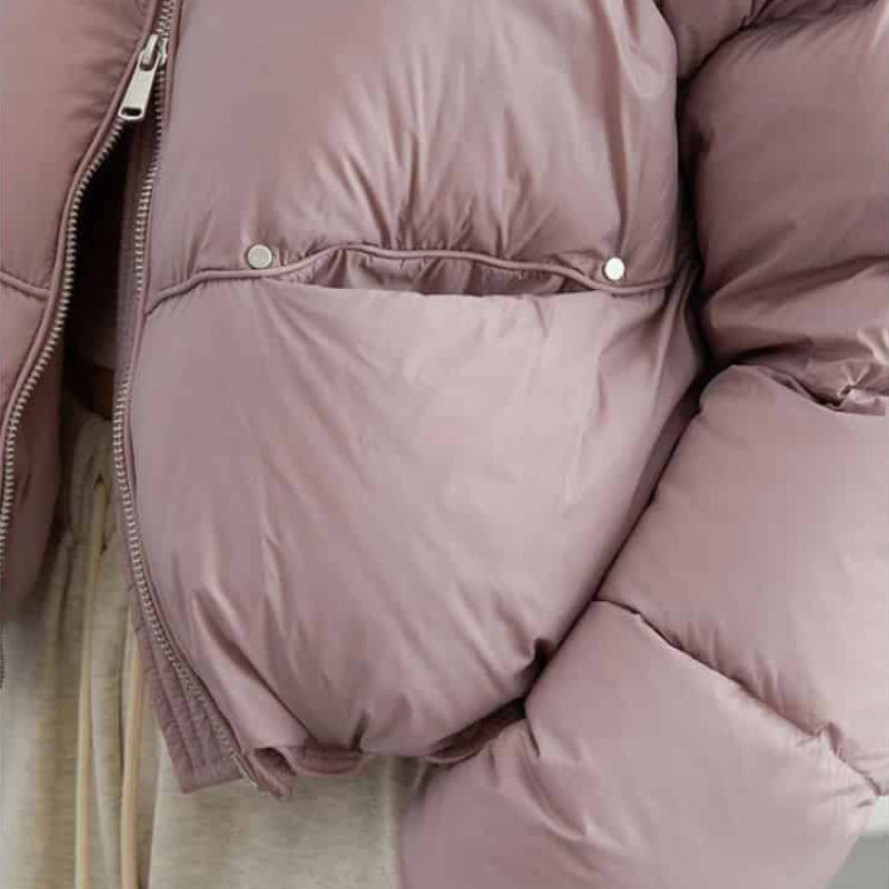Puff Down Stand Collar Zipper Coat for Aesthetic Clothing