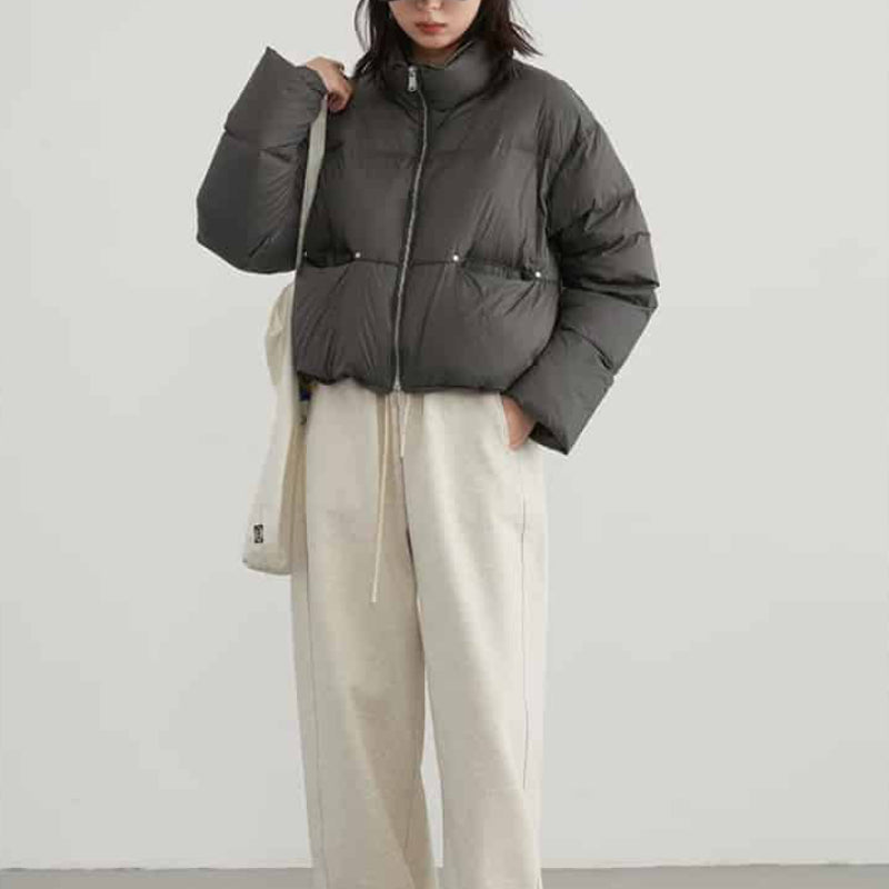 Puff Down Stand Collar Zipper Coat for Aesthetic Clothing