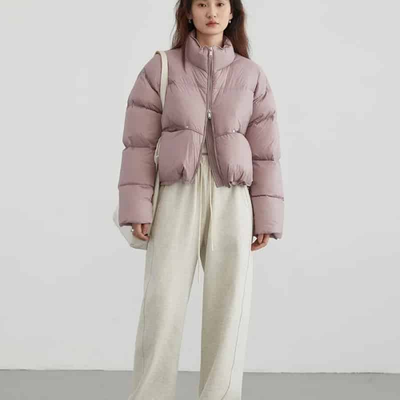 Puff Down Stand Collar Zipper Coat for Aesthetic Clothing