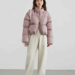 Puff Down Stand Collar Zipper Coat for Aesthetic Clothing