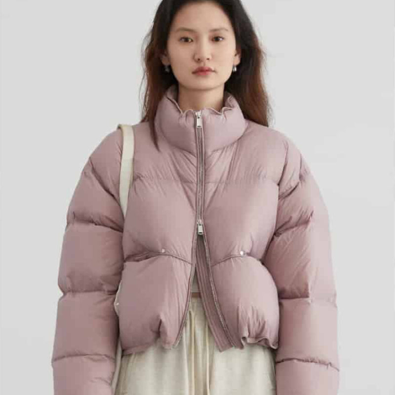 Puff Down Stand Collar Zipper Coat for Aesthetic Clothing