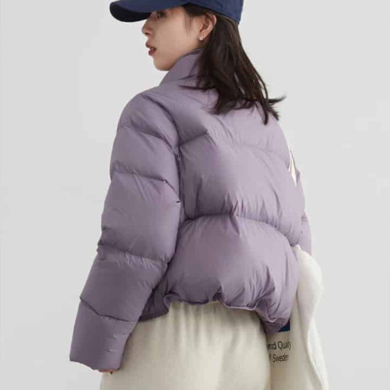 Puff Down Stand Collar Zipper Coat for Aesthetic Clothing