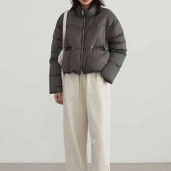 Puff Down Stand Collar Zipper Coat for Aesthetic Clothing