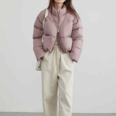 Puff Down Stand Collar Zipper Coat for Aesthetic Clothing