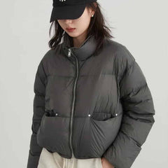 Puff Down Stand Collar Zipper Coat for Aesthetic Clothing
