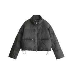 Puff Down Stand Collar Zipper Coat for Aesthetic Clothing