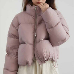 Puff Down Stand Collar Zipper Coat for Aesthetic Clothing