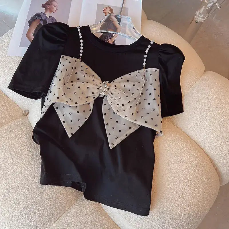 Puff Sleeve Chiffon Blouse with Bow Detail