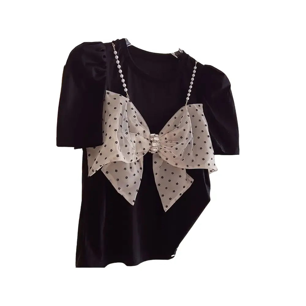 Puff Sleeve Chiffon Loose Bow Decoration Blouse