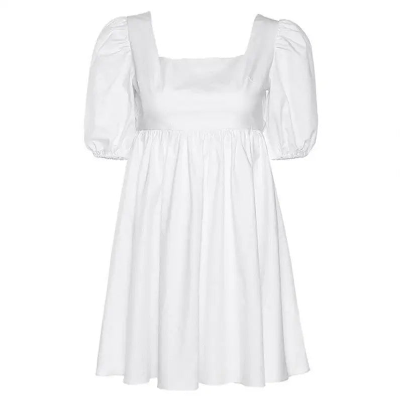 Puff Sleeve Elegant Dress with Square Neck and Loose Fit