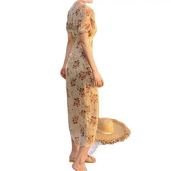 Puff Sleeves Elegant Midi Dress 32 inches Length 64 cm Waist