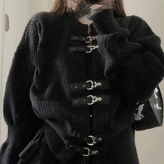 Punk Belted Button Knitted Cardigan