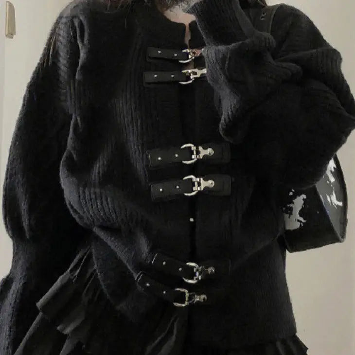 Punk Belted Button Knitted Cardigan for Women