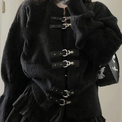 Punk Belted Button Knitted Cardigan for Women