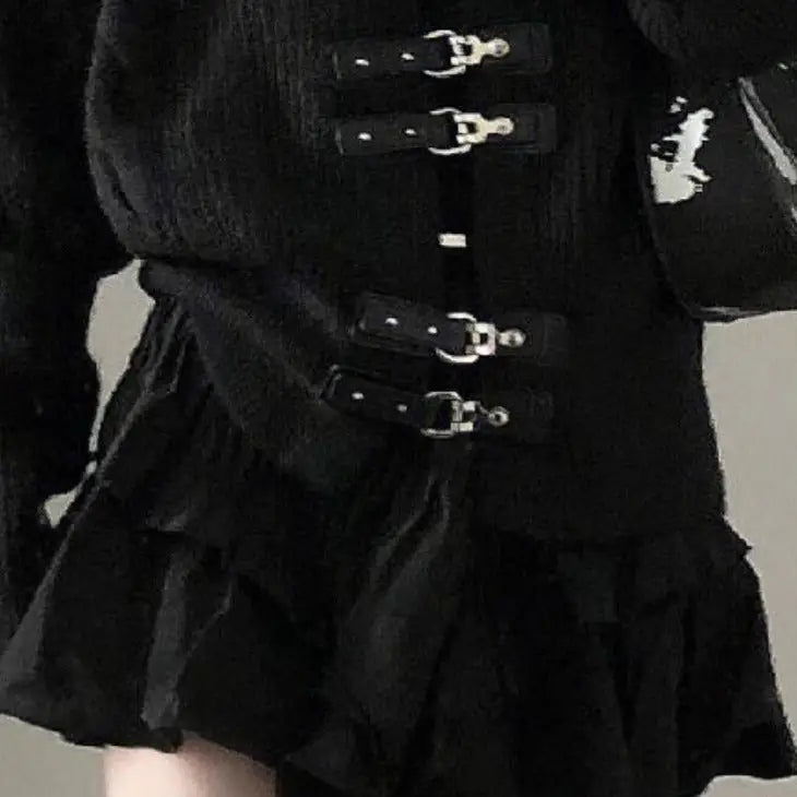 Punk Belted Button Knitted Cardigan for Women