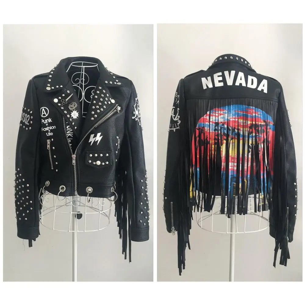 Punk Black Leather Short Jacket for Men and Women