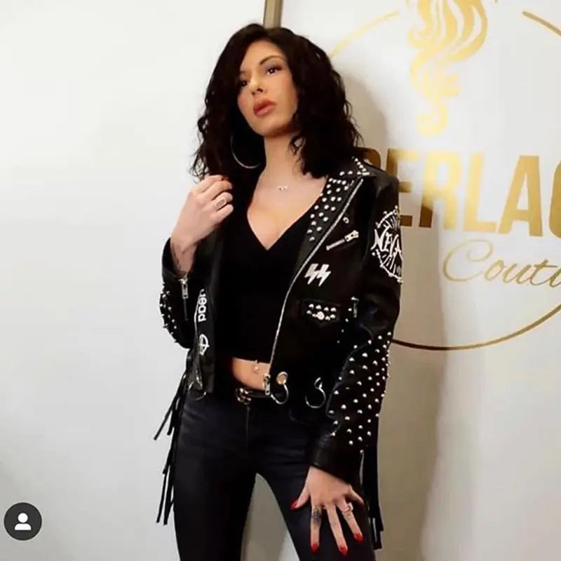 Punk Black Leather Short Jacket for Men and Women