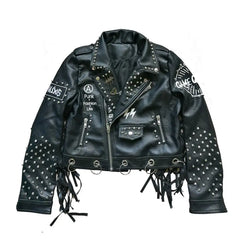 Punk Black Leather Short Jacket for Men and Women