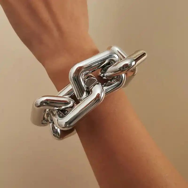 Punk Chain Bracelet With Thick Square Braided Links