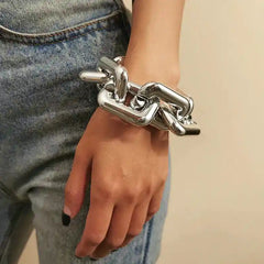 Punk Chain Bracelet With Thick Square Braided Links