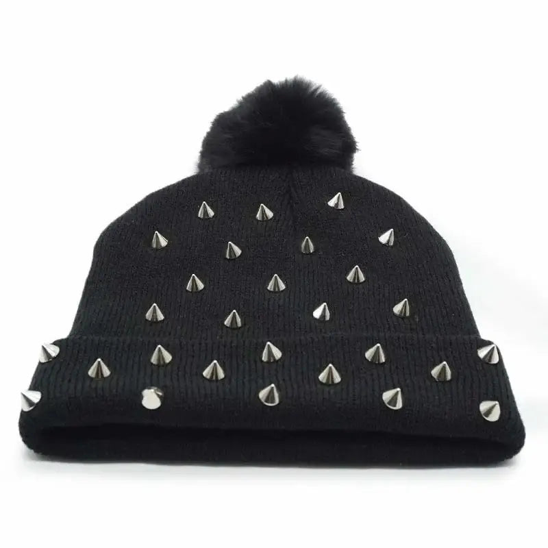 Punk Chic Rivet-Embellished Knit Beanie