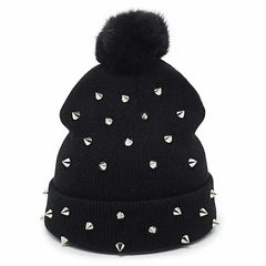 Punk Chic Rivet-Embellished Knit Beanie