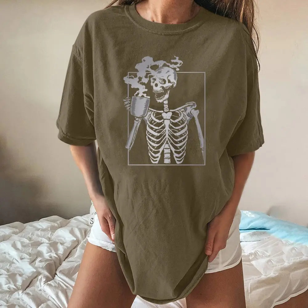 Punk Coffe Cup Skeleton T-Shirt - Army Green / S