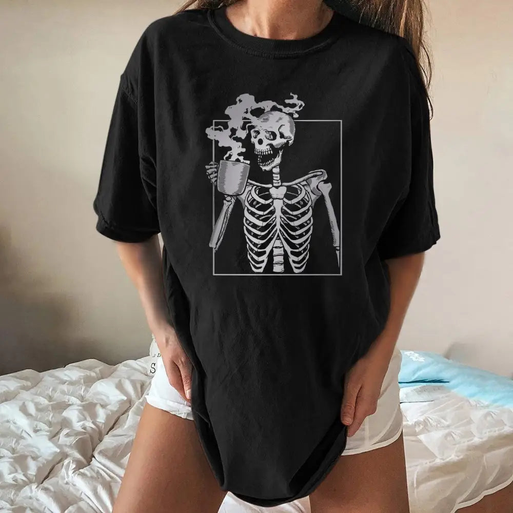 Punk Coffe Cup Skeleton T-Shirt - Black / S