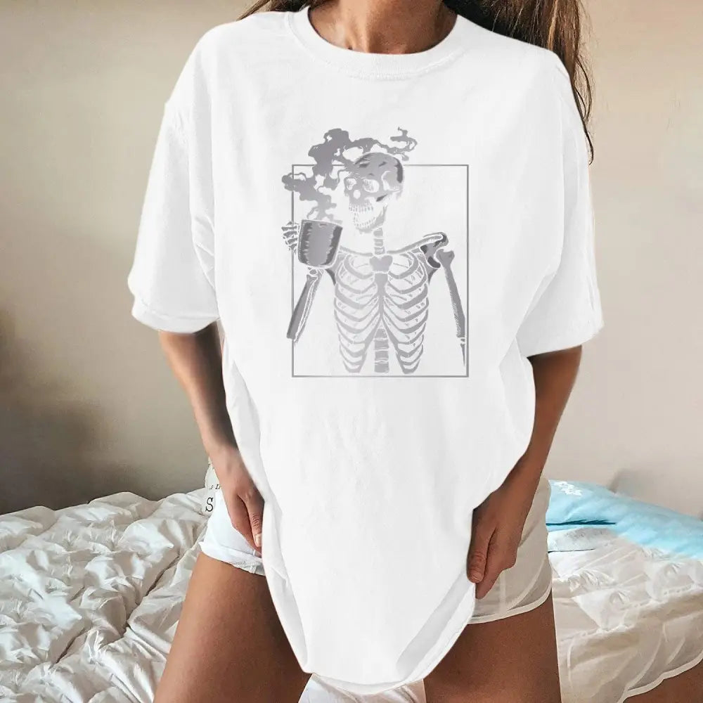 Punk Coffe Cup Skeleton T-Shirt - White / S