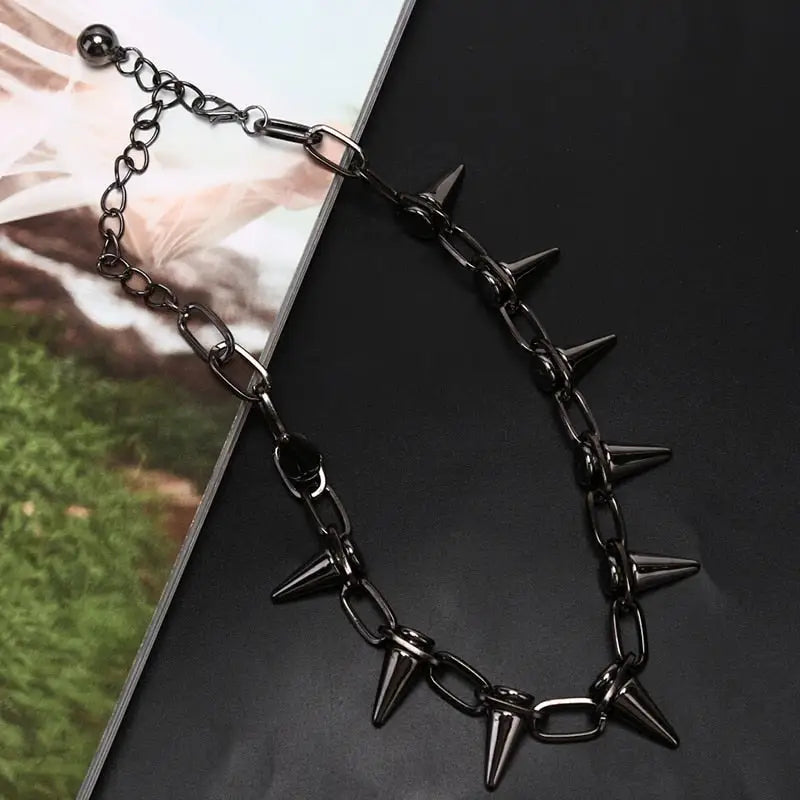 Punk Goth Spike Choker Necklace for Men and Women Black
