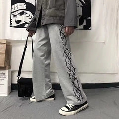 Punk Gothic Elastic Waist Wide Leg Pants Gray-Tribal / S