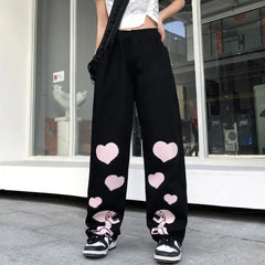 Punk Gothic Elastic Waist Wide Leg Straight Long Pants