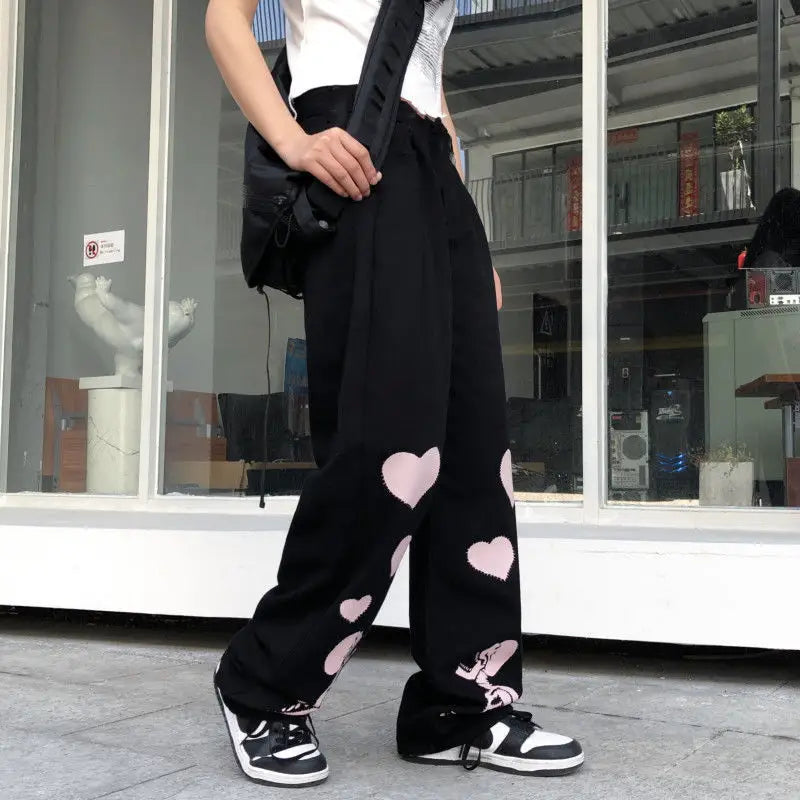 Punk Gothic Elastic Waist Wide Leg Straight Long Pants