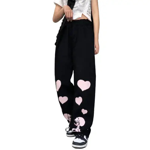 Punk Gothic Elastic Waist Wide Leg Straight Long Pants