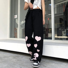 Punk Gothic Elastic Waist Wide Leg Straight Long Pants