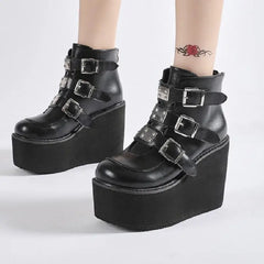 Punk Gothic High Heels PU VeganKnee Boots - ankle boots / 35