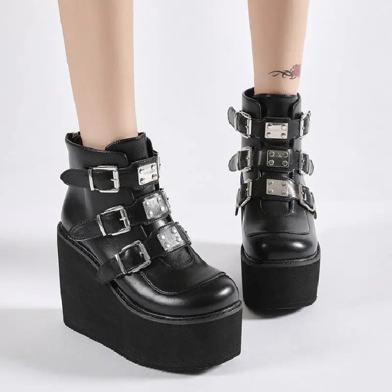 Punk Gothic High Heels PU VeganKnee Boots - boots