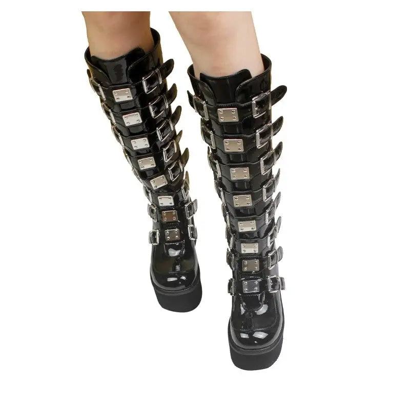 Punk Gothic High Heels PU VeganKnee Boots - boots