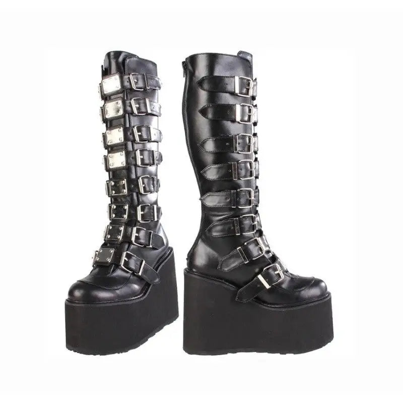 Punk Gothic High Heels PU VeganKnee Boots - boots