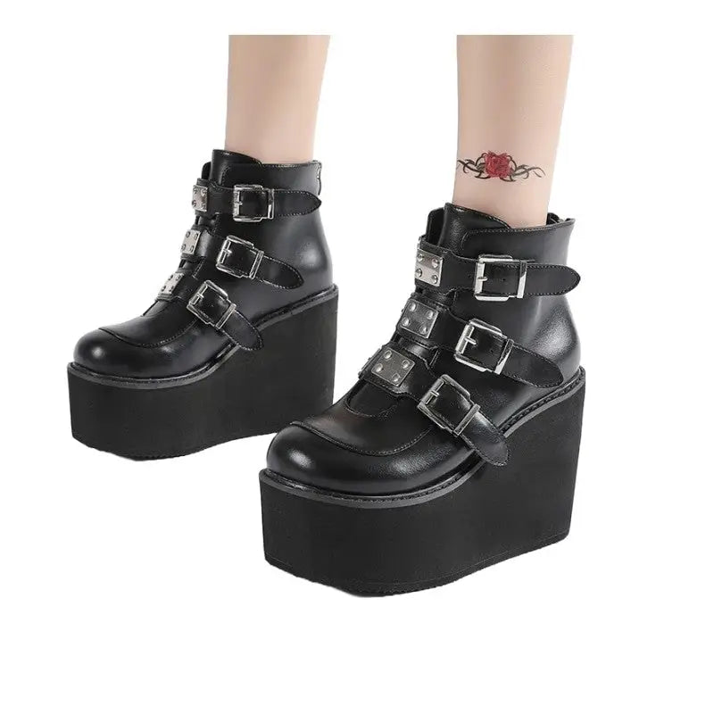 Punk Gothic High Heels PU VeganKnee Boots - boots