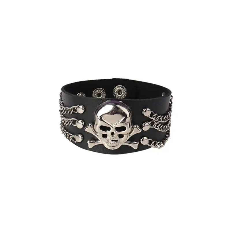 PU Punk Gothic Spike Stud Heart Skull Chain Bracelet