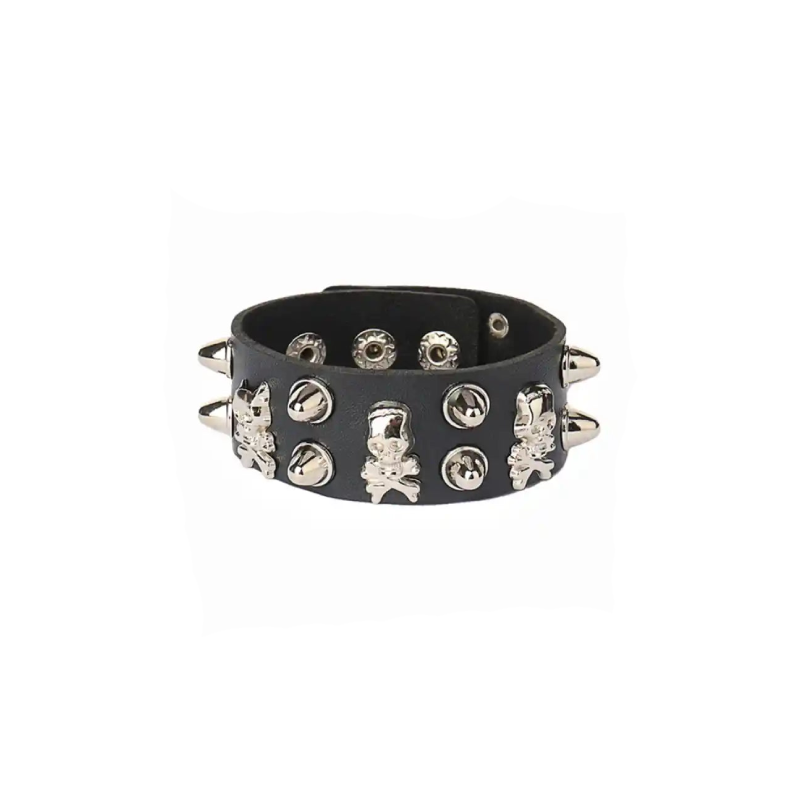 PU Punk Gothic Spike Stud Heart Skull Chain Bracelet