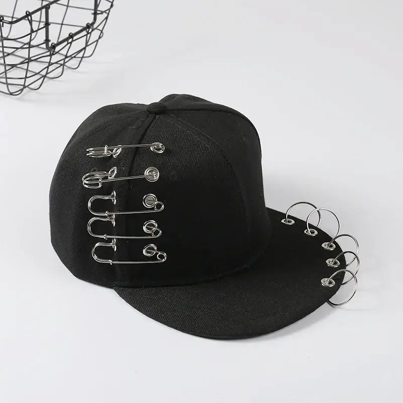 Punk Hip Hop Baseball Chain Hat Black